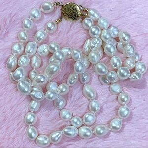 14K Gold Plated Natural White South Sea Pearl Double Layered Necklace